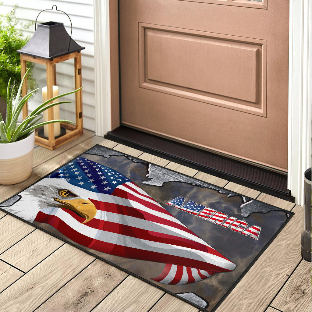 US Independence Day Minimal Eagle Head With US Flag Door Mat Home Decor