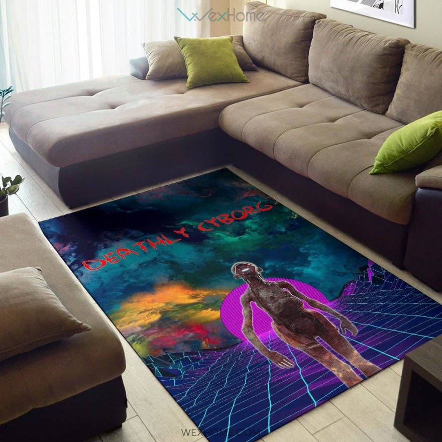 Horror Movie Deathly Cyborg Alien And Robot Retrowave Area Rug Home Decor