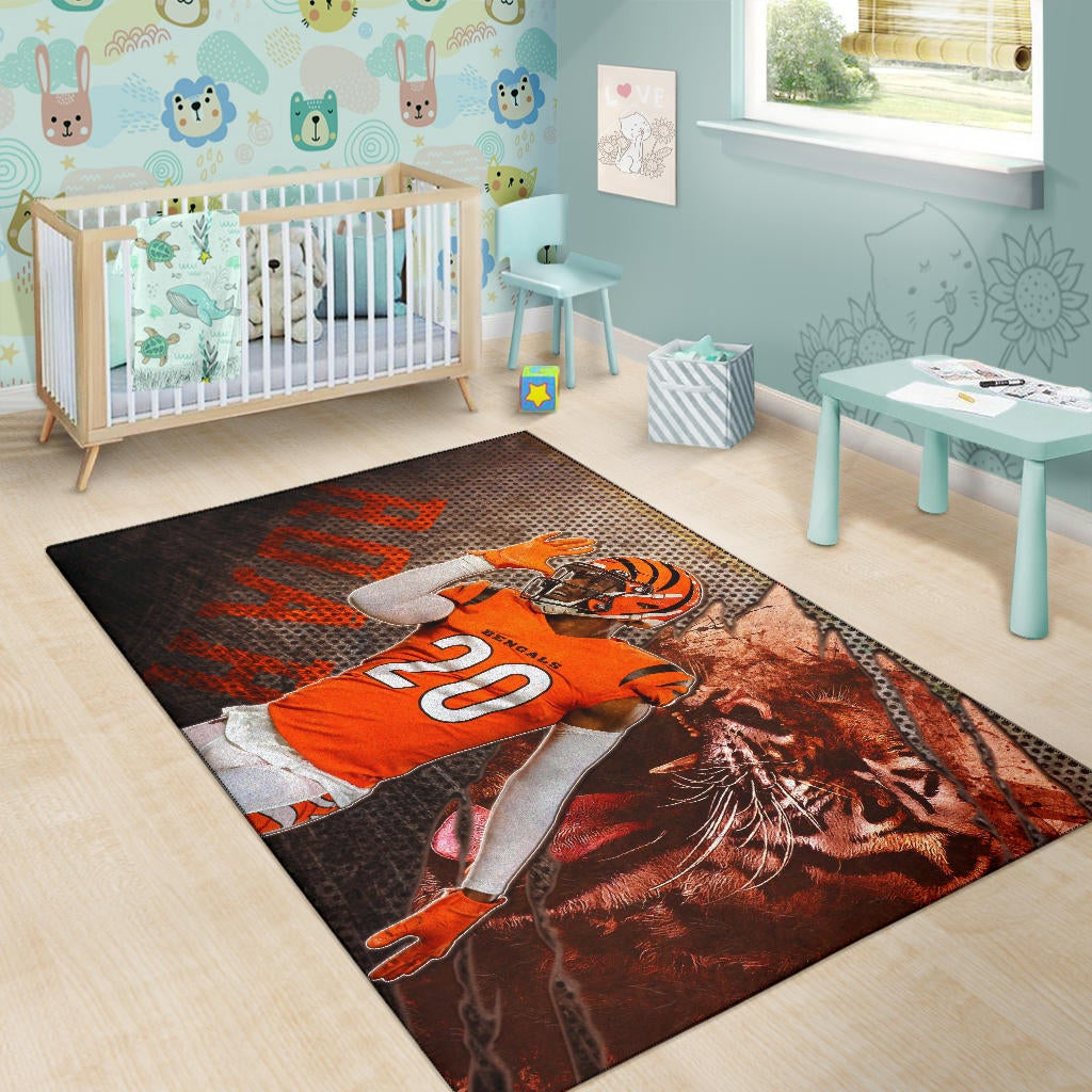 Cincinnati Bengals American Football Eli Apple Bengal Tiger Roar Claw Scratches Area Rug Home Decor