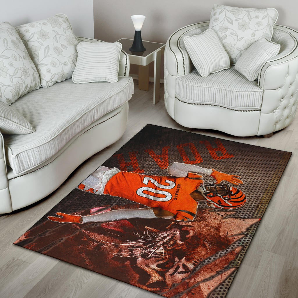 Cincinnati Bengals American Football Eli Apple Bengal Tiger Roar Claw Scratches Area Rug Home Decor
