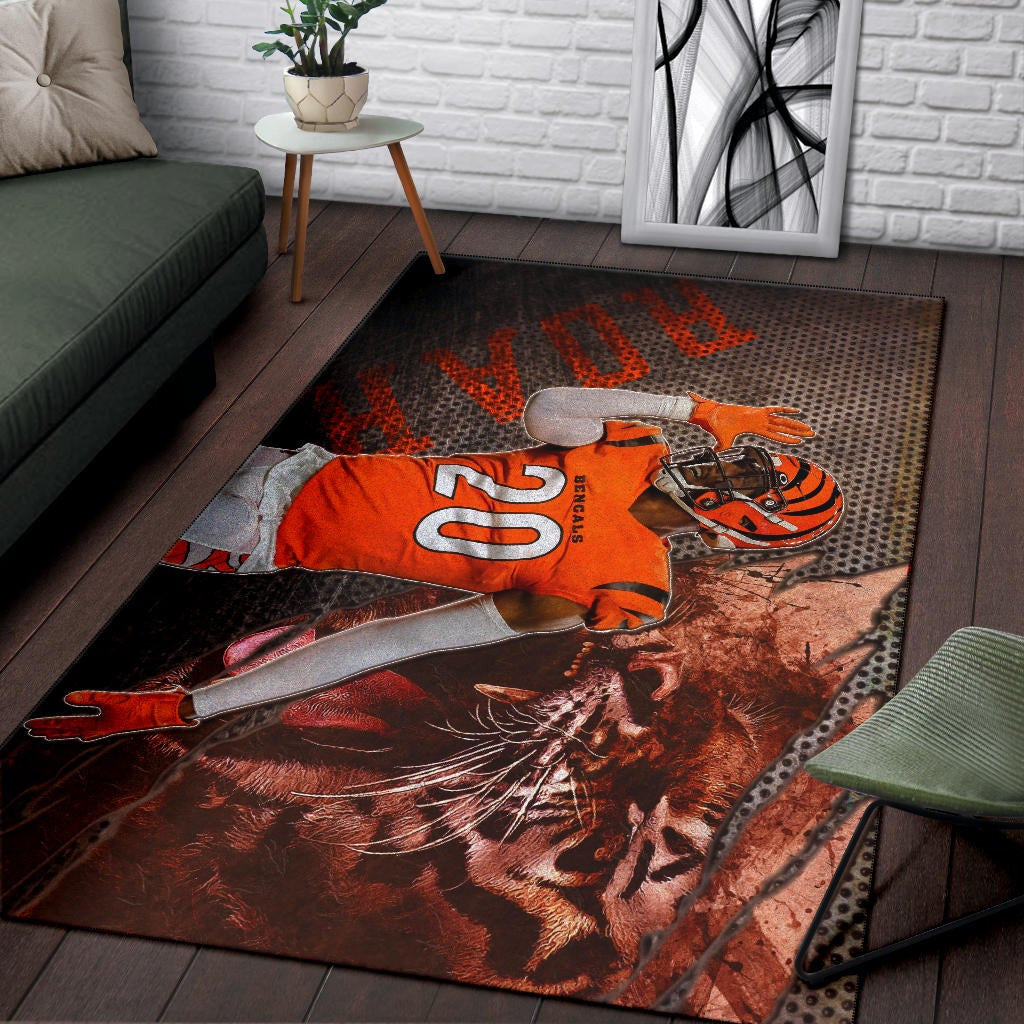Cincinnati Bengals American Football Eli Apple Bengal Tiger Roar Claw Scratches Area Rug Home Decor
