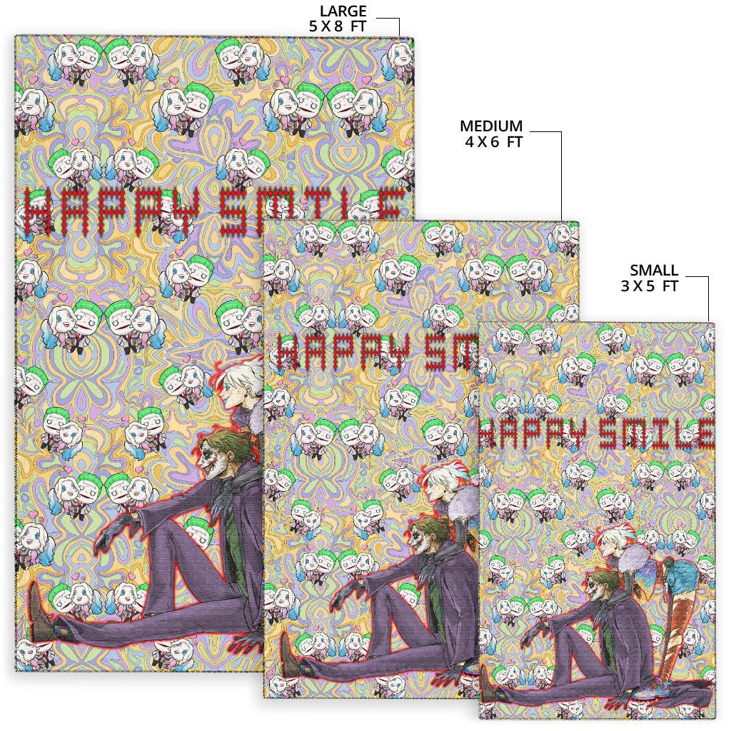 Horror Movie Joker And Harley Quinn Happy Smile Chibi Patterns Area Rug Home Decor