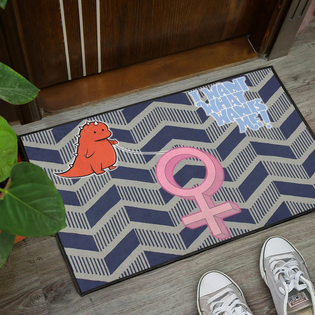 I Want What Wants Me Orange Dino Female Icon Door Mat Home Decor