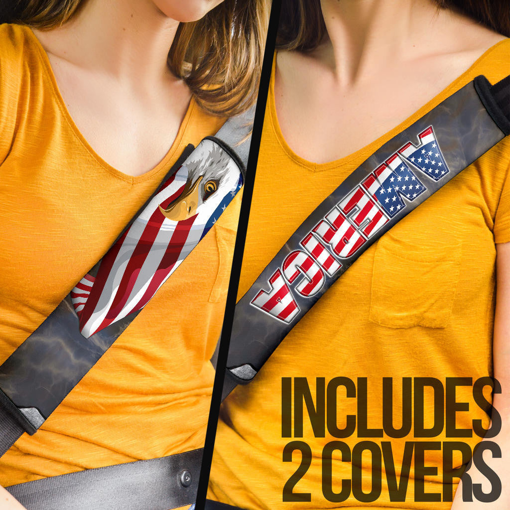 US Independence Day Minimal Eagle Head With US Flag Seat Belt Covers