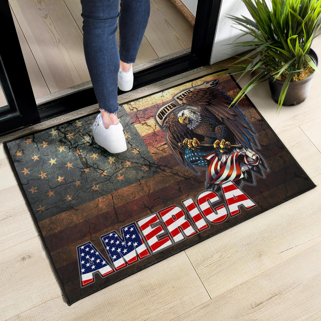 US Independence Day Bald Eagle Broken US Flag Door Mat Home Decor