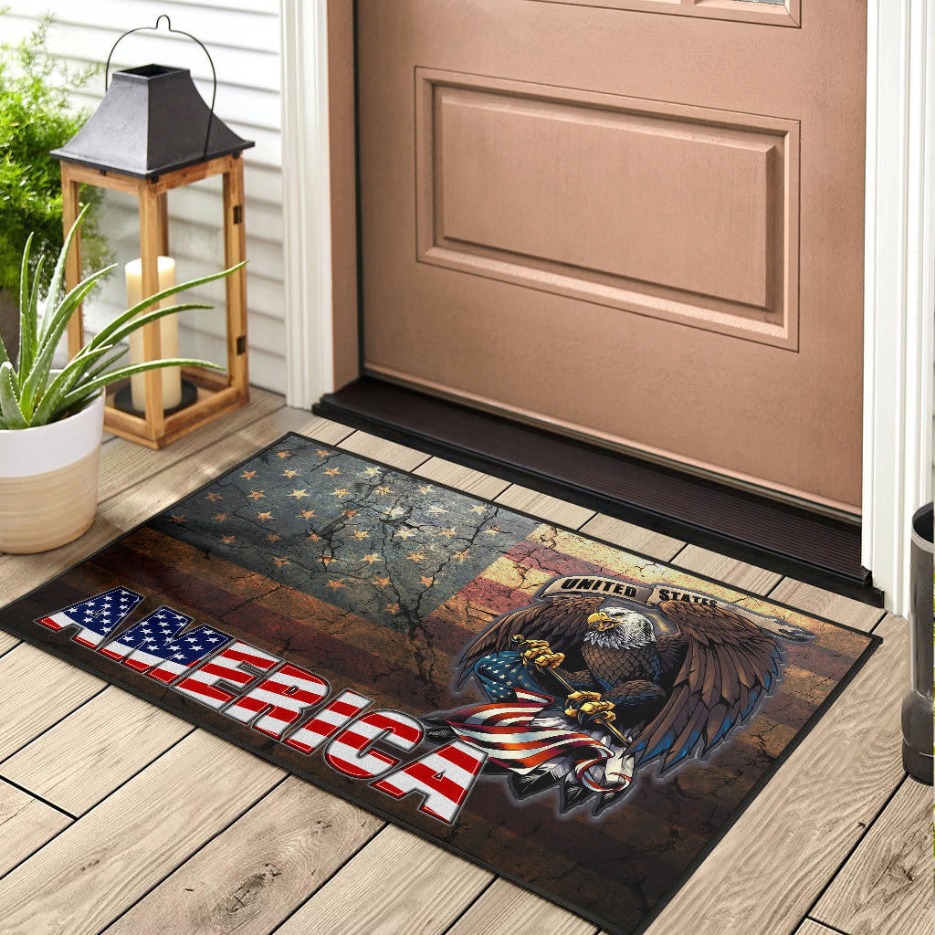US Independence Day Bald Eagle Broken US Flag Door Mat Home Decor