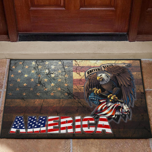 US Independence Day Bald Eagle Broken US Flag Door Mat Home Decor