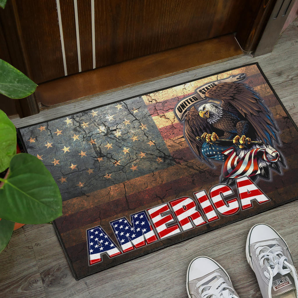 US Independence Day Bald Eagle Broken US Flag Door Mat Home Decor