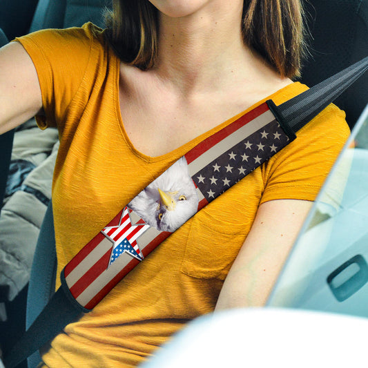 US Independence Day Funny Bald Eagle Face USA Star Flag Seat Belt Covers