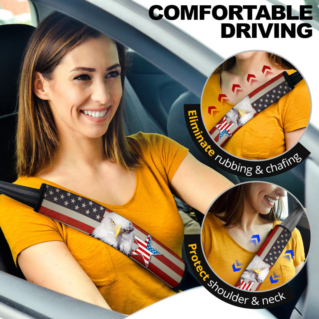 US Independence Day Funny Bald Eagle Face USA Star Flag Seat Belt Covers