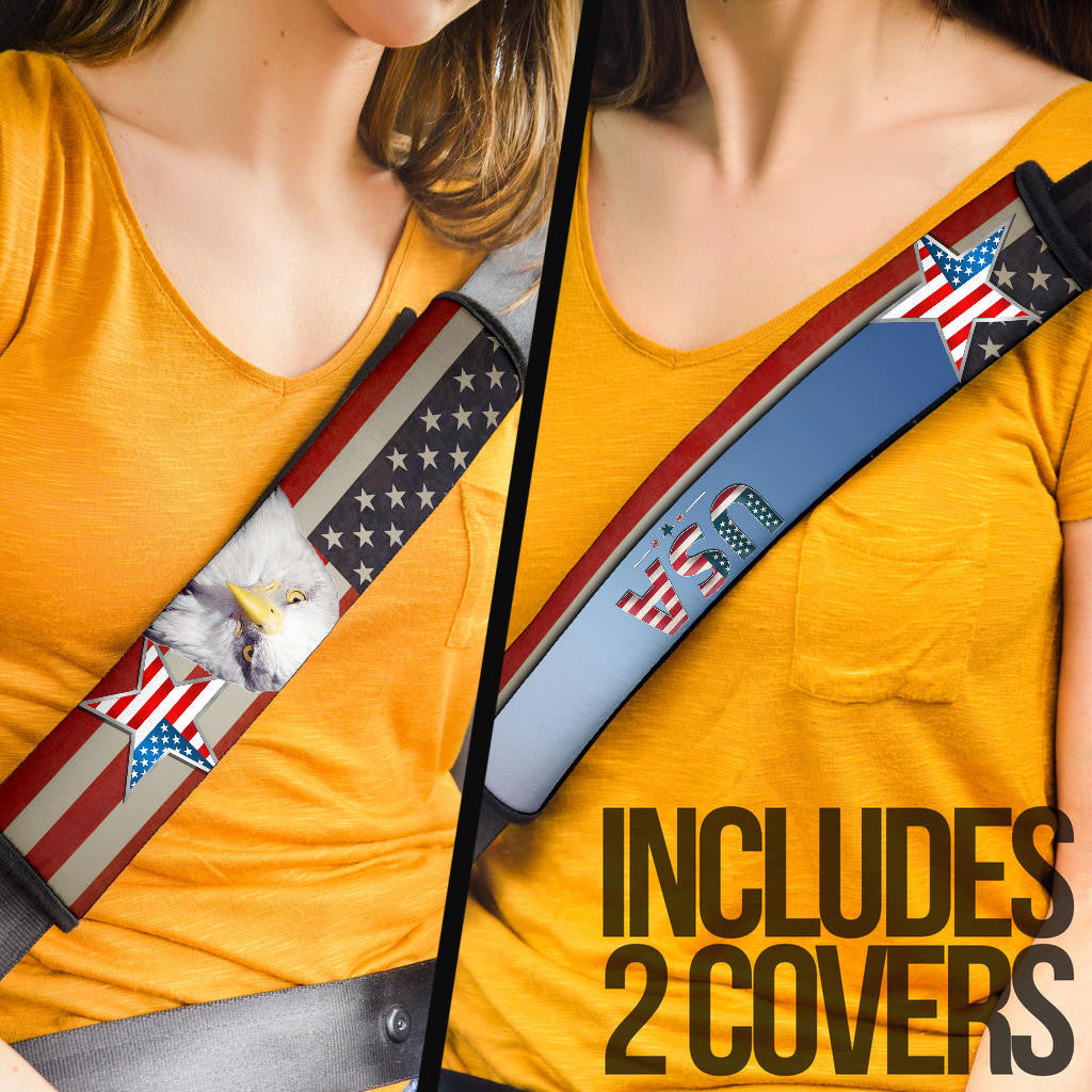 US Independence Day Funny Bald Eagle Face USA Star Flag Seat Belt Covers