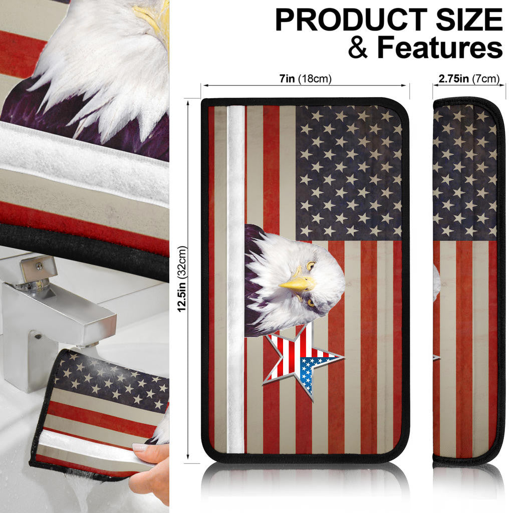 US Independence Day Funny Bald Eagle Face USA Star Flag Seat Belt Covers
