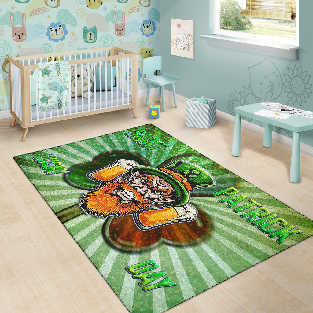 Saint Patrick's Leprechauns Beers Shamrock Spiral Green White Area Rug Home Decor