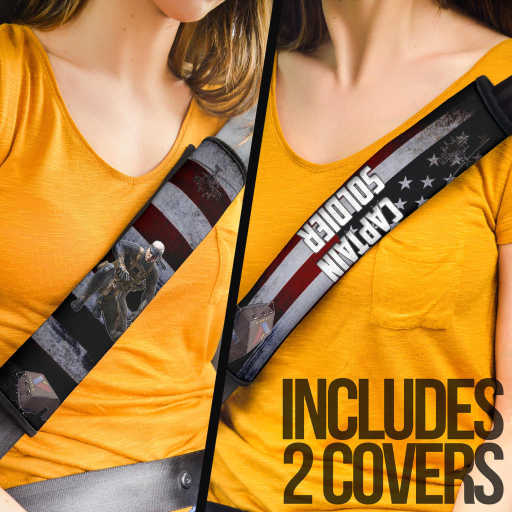 US Independence Day Captain Soldier US Flag Seat Belt Covers