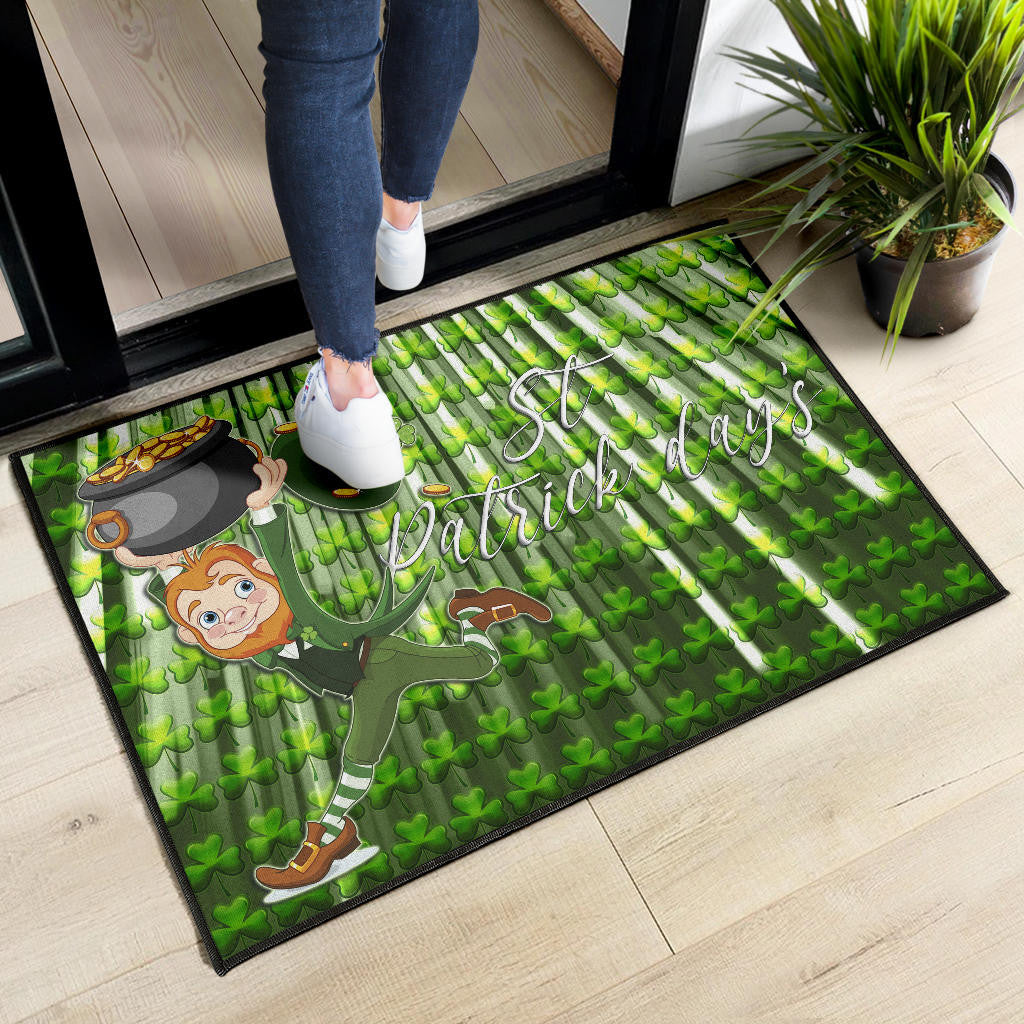 Saint Patrick's Leprechauns Stealing Pot Of Gold Coins Door Mat Home Decor