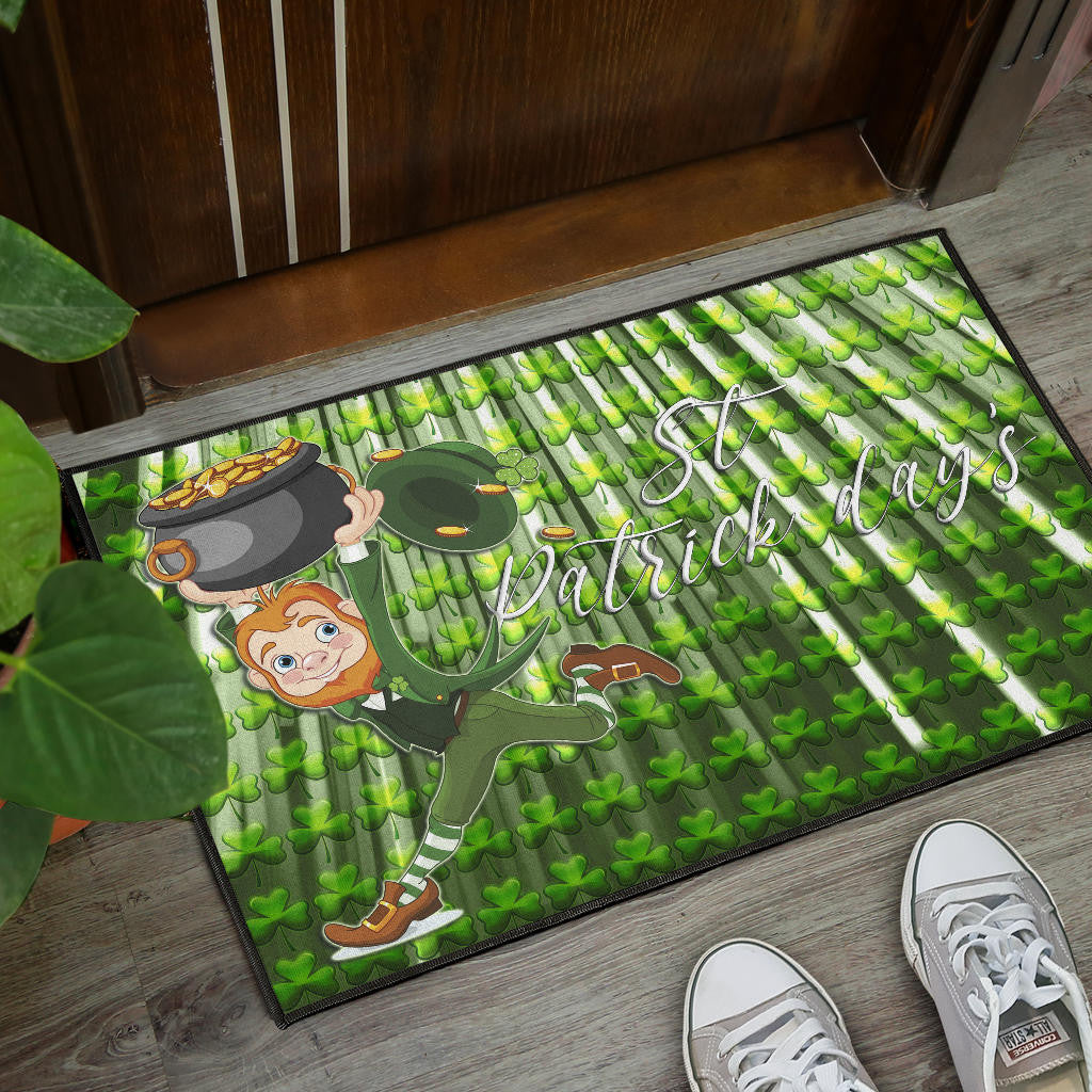 Saint Patrick's Leprechauns Stealing Pot Of Gold Coins Door Mat Home Decor