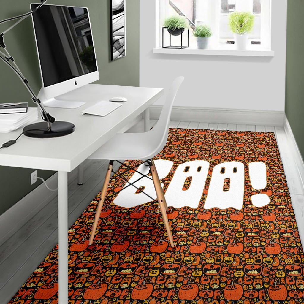 Boo!! Halloween Pumpkin Doodle Patterns Area Rug Home Decor