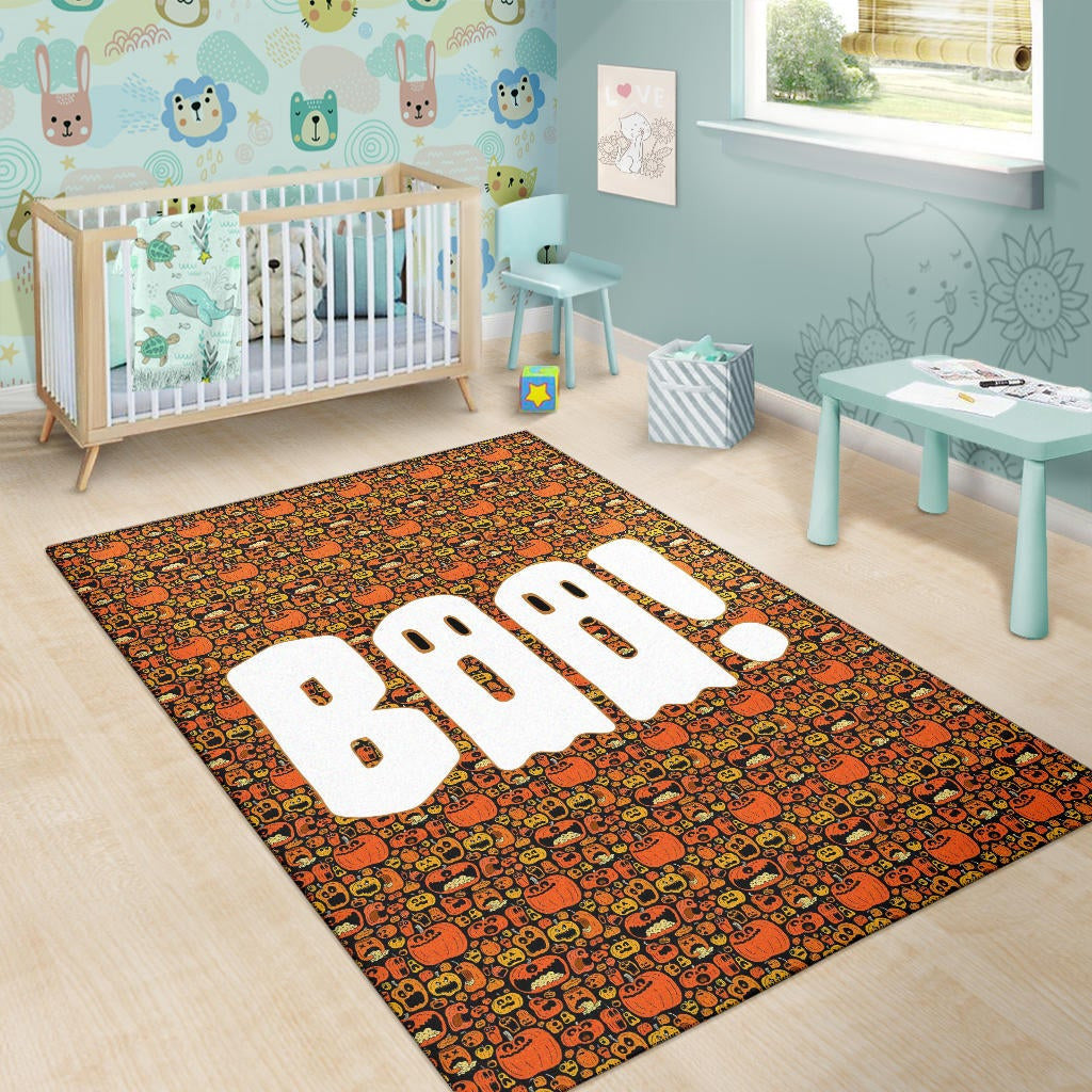 Boo!! Halloween Pumpkin Doodle Patterns Area Rug Home Decor