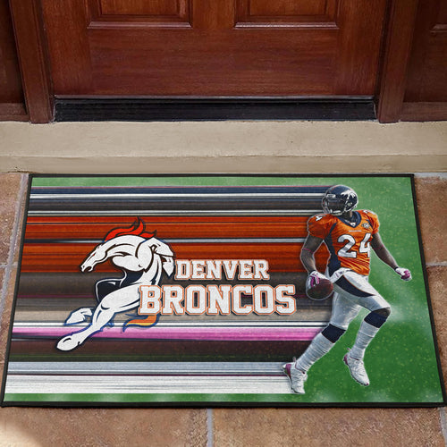Denver American Football Broncos Bailey 24 Grab Rugby Ball Looking Back Door Mat Home Decor