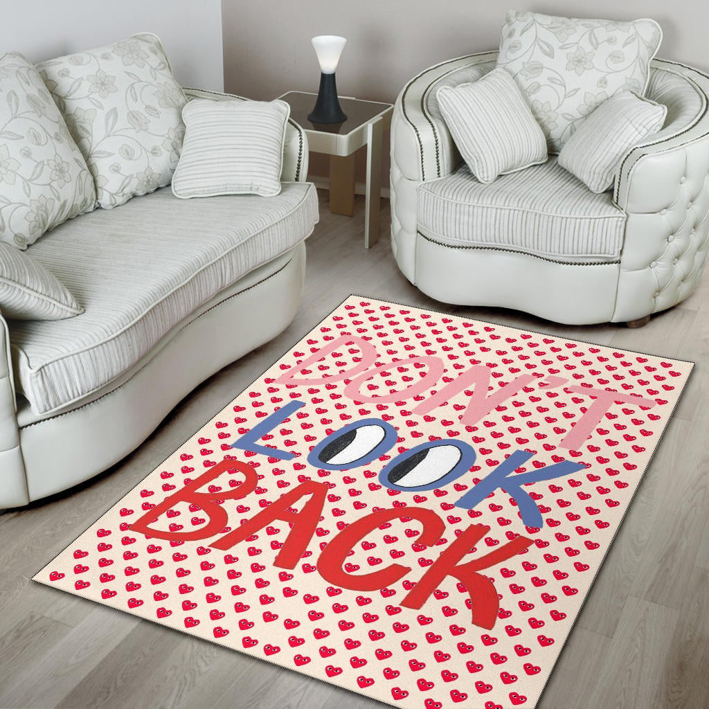 Don't Look Back Red Heart Patterns Area Rug Home Decor