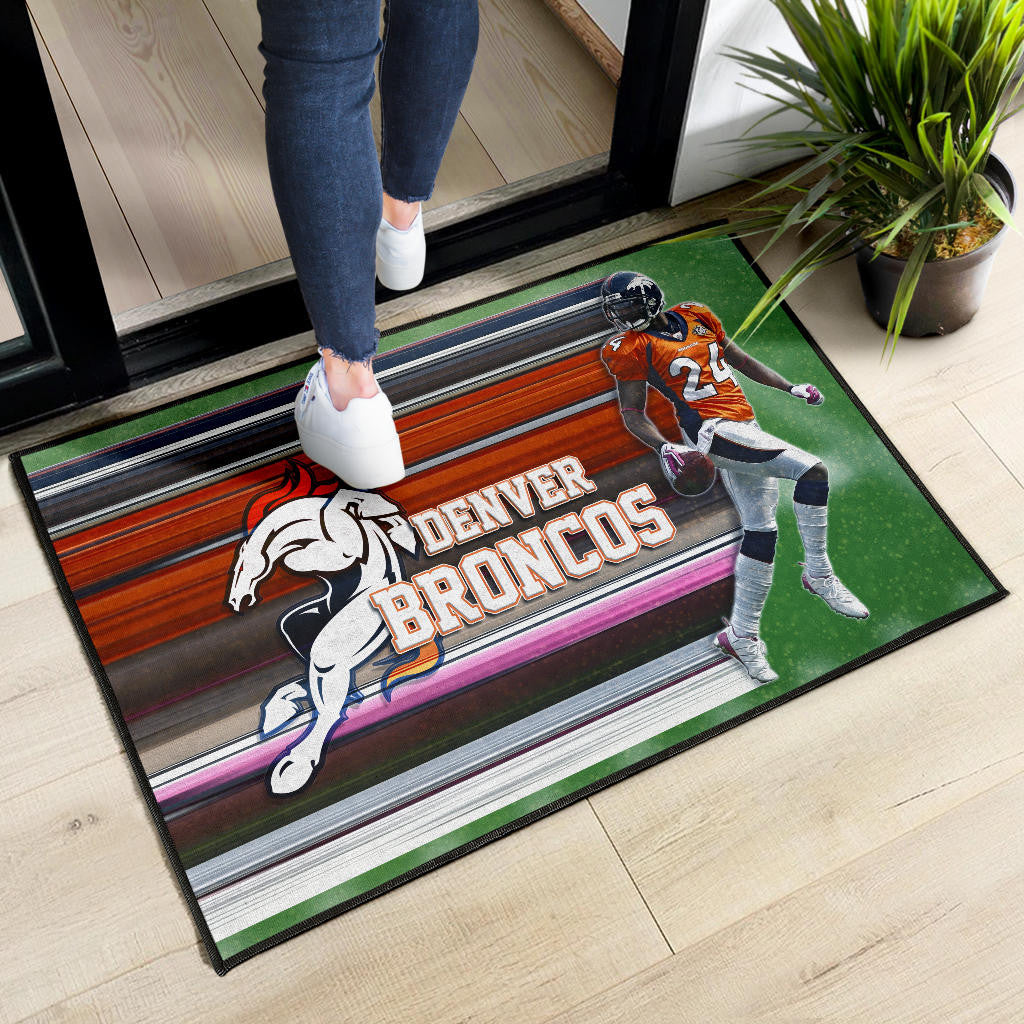 Denver American Football Broncos Bailey 24 Grab Rugby Ball Looking Back Door Mat Home Decor