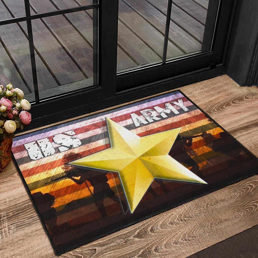 US Independence Day US Army In War Silhouette Yellow Star Door Mat Home Decor