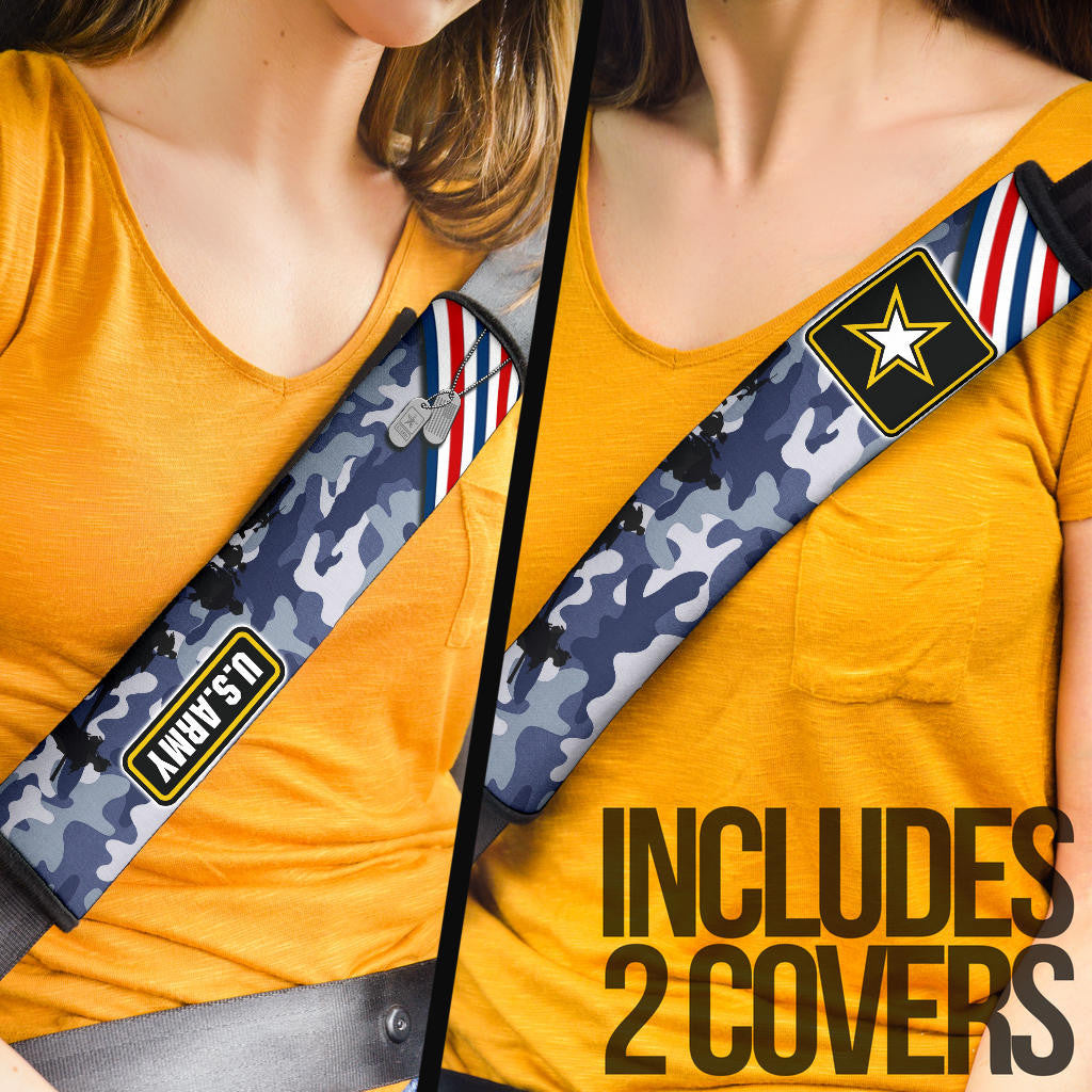 US Independence Day US Army Silhouette Star Tags Seat Belt Covers