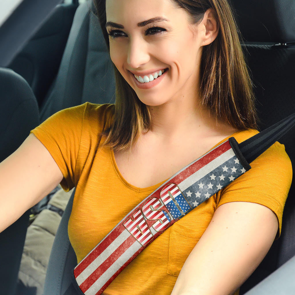 US Independence Day Bald Eagle Breaking Though US Flag Seat Belt Covers