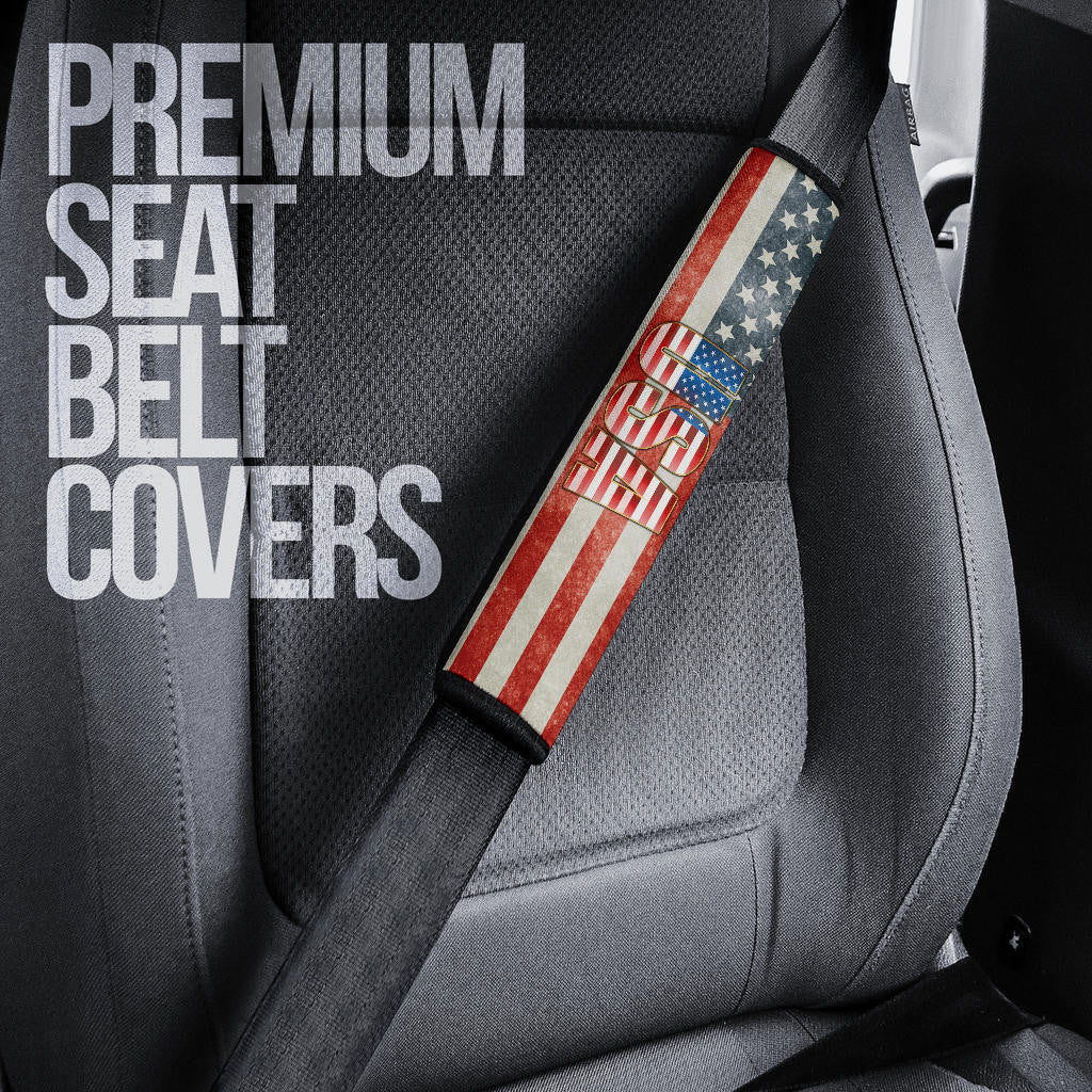 US Independence Day Bald Eagle Breaking Though US Flag Seat Belt Covers
