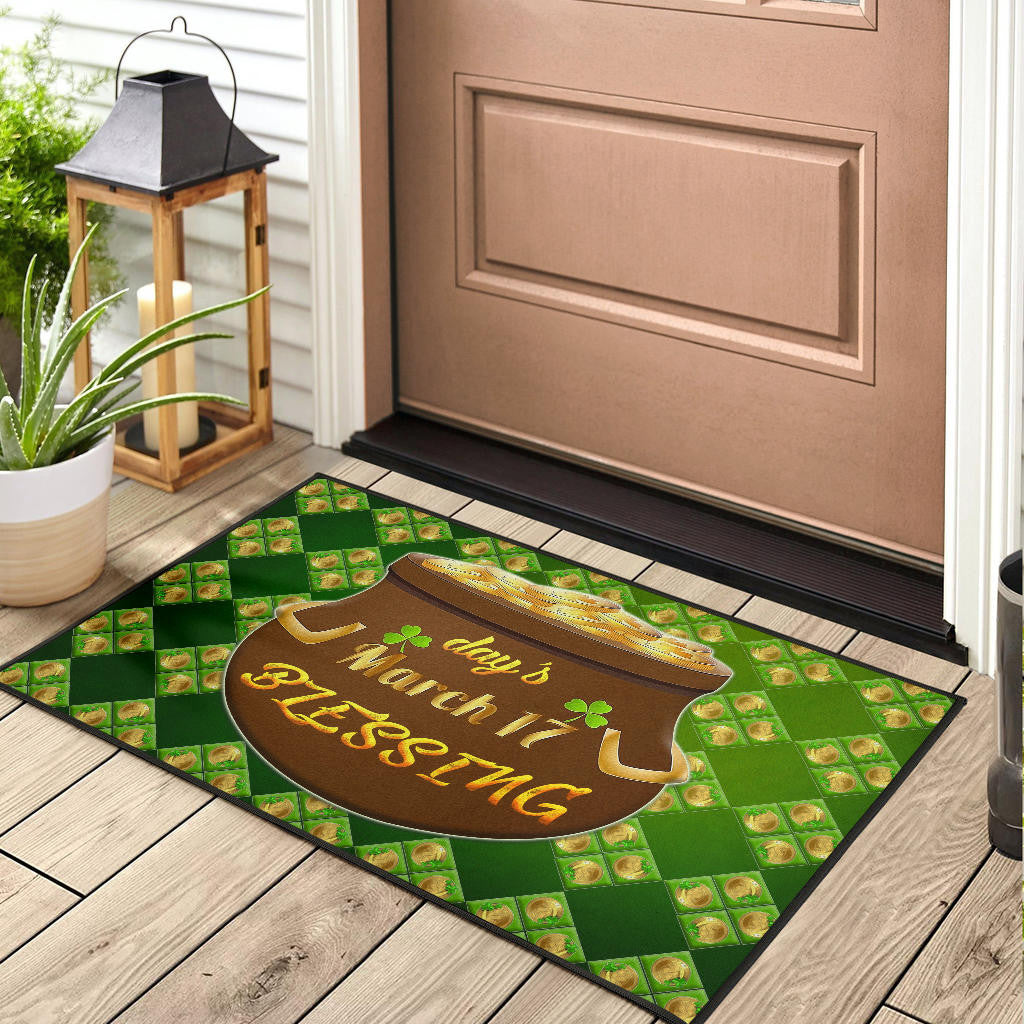 Saint Patrick's Mar 17 Blessing Pot Of Gold Coins Door Mat Home Decor