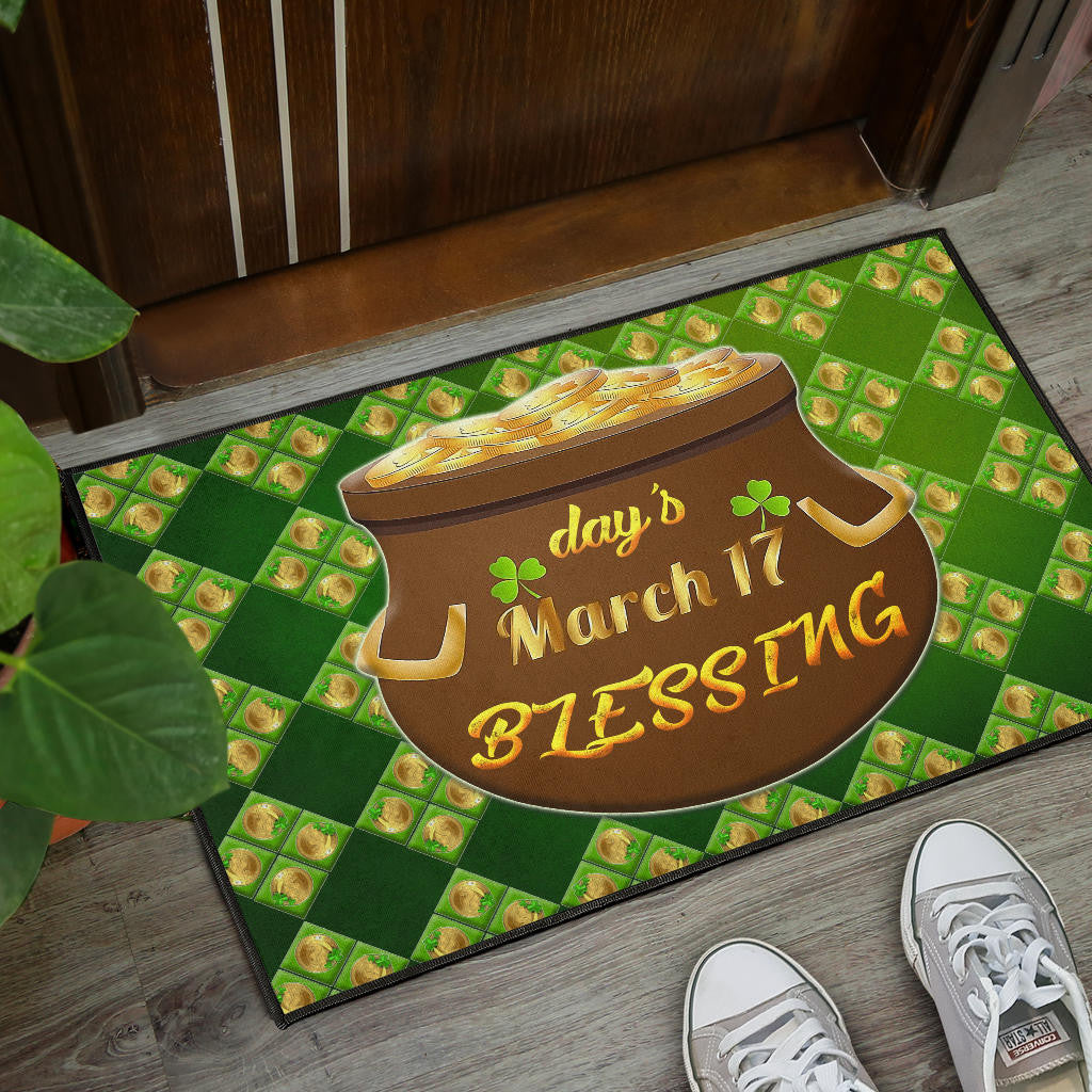 Saint Patrick's Mar 17 Blessing Pot Of Gold Coins Door Mat Home Decor