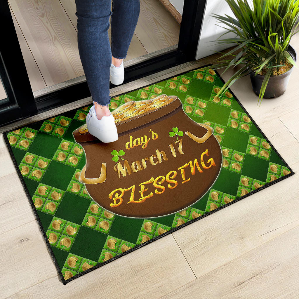 Saint Patrick's Mar 17 Blessing Pot Of Gold Coins Door Mat Home Decor