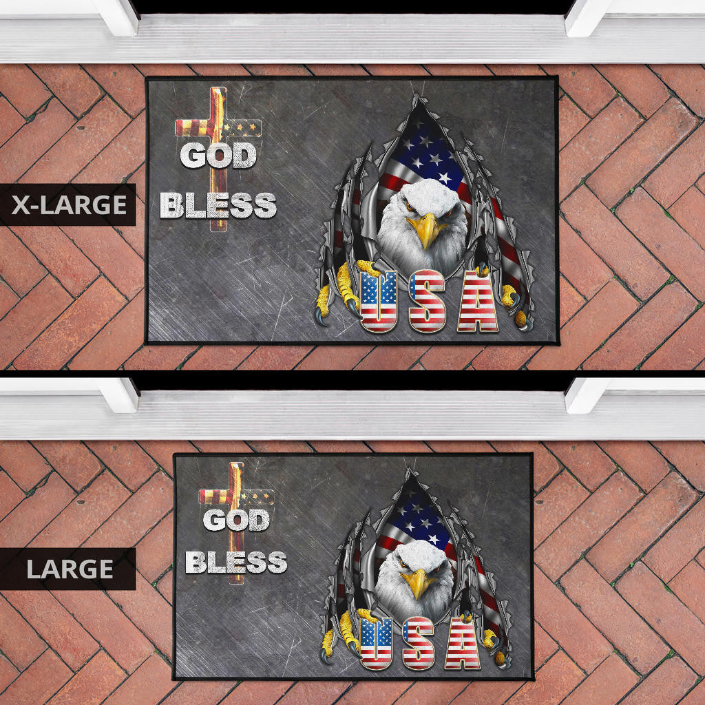 US Independence Day Eagle Emerging From Claw Scratch God Bless Door Mat Home Decor