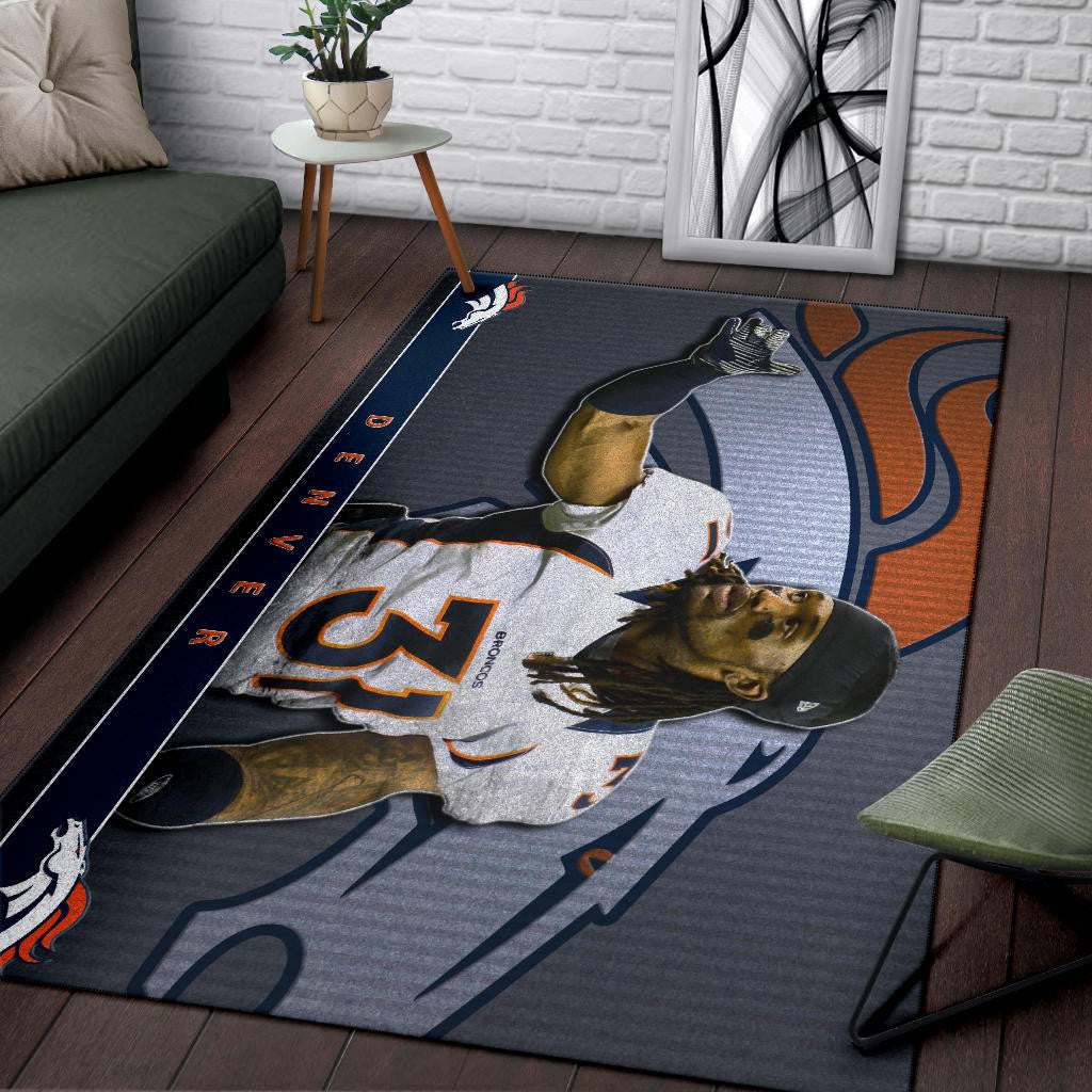 Denver American Football Broncos Justin 31 Watercolor Paintings Area Rug Home Decor