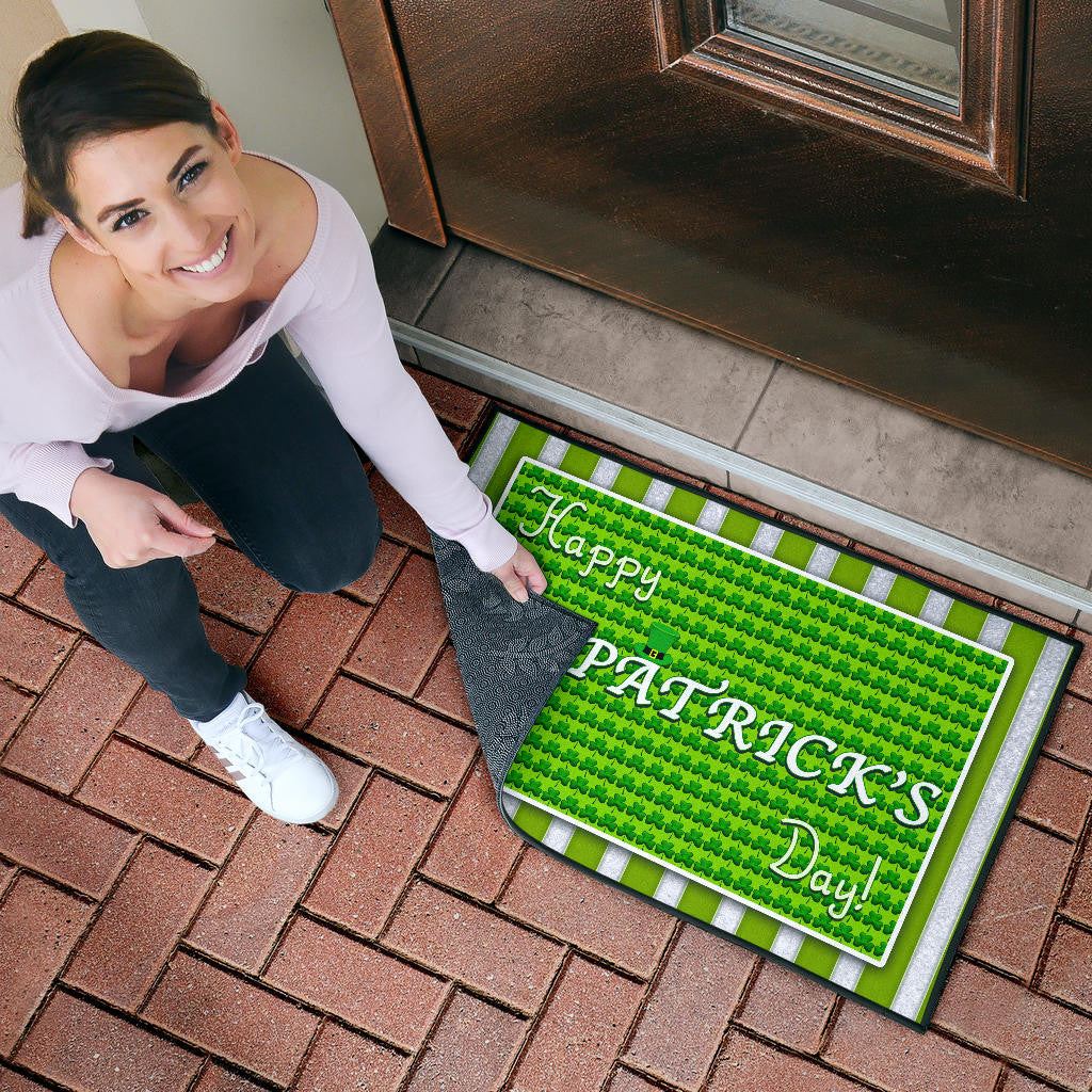 Saint Patrick's Happy St. Patrick Shamrock Patterns Green White Door Mat Home Decor