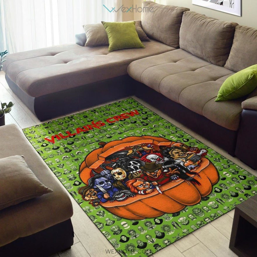 Horror Movie Villains Crew In Pumpkin Green Patterns Area Rug Home Decor