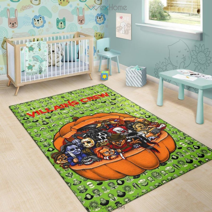 Horror Movie Villains Crew In Pumpkin Green Patterns Area Rug Home Decor