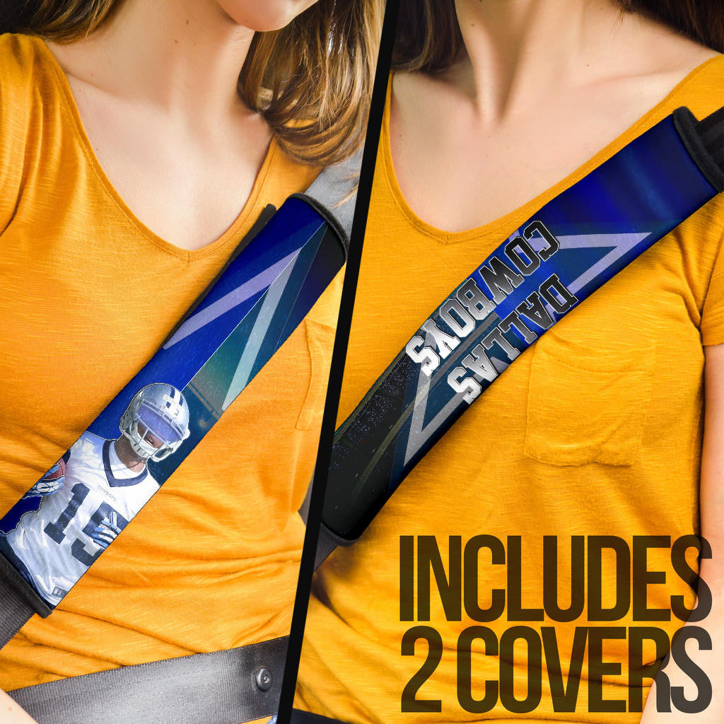 Dallas Football Cowboys American Player 15 Holding Rugby Ball Seat Belt Covers