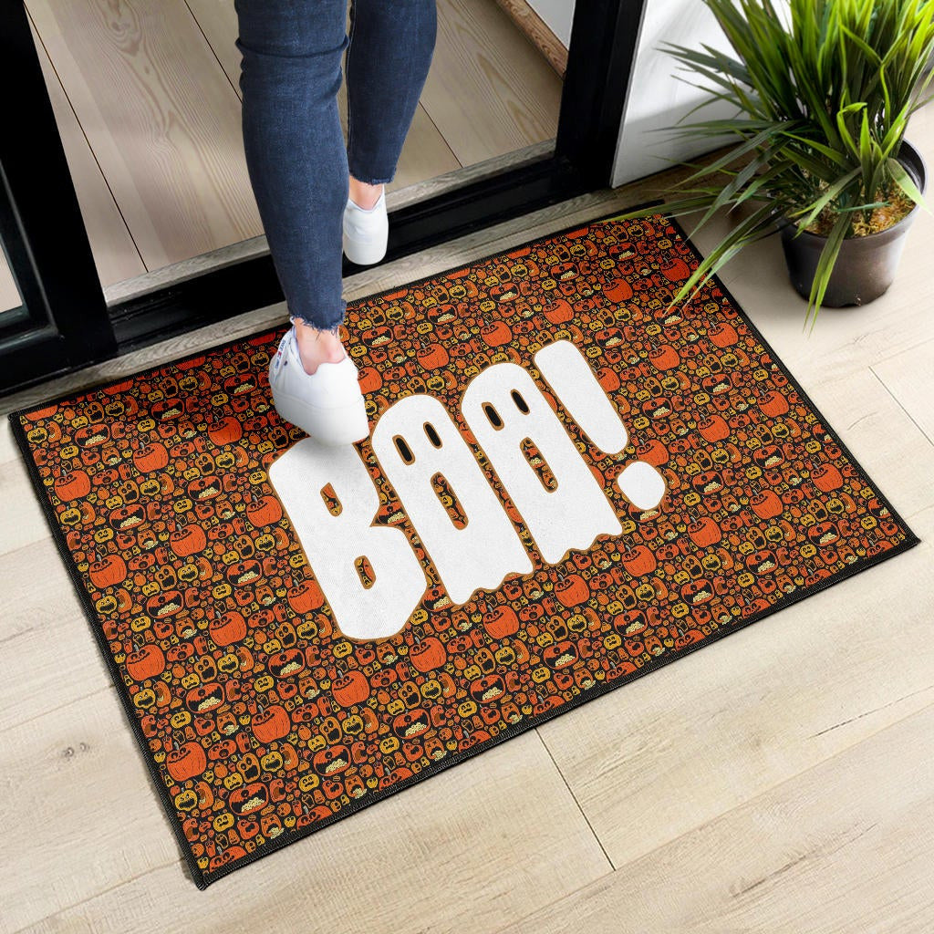 Boo!! Halloween Pumpkin Doodle Patterns Door Mat Home Decor