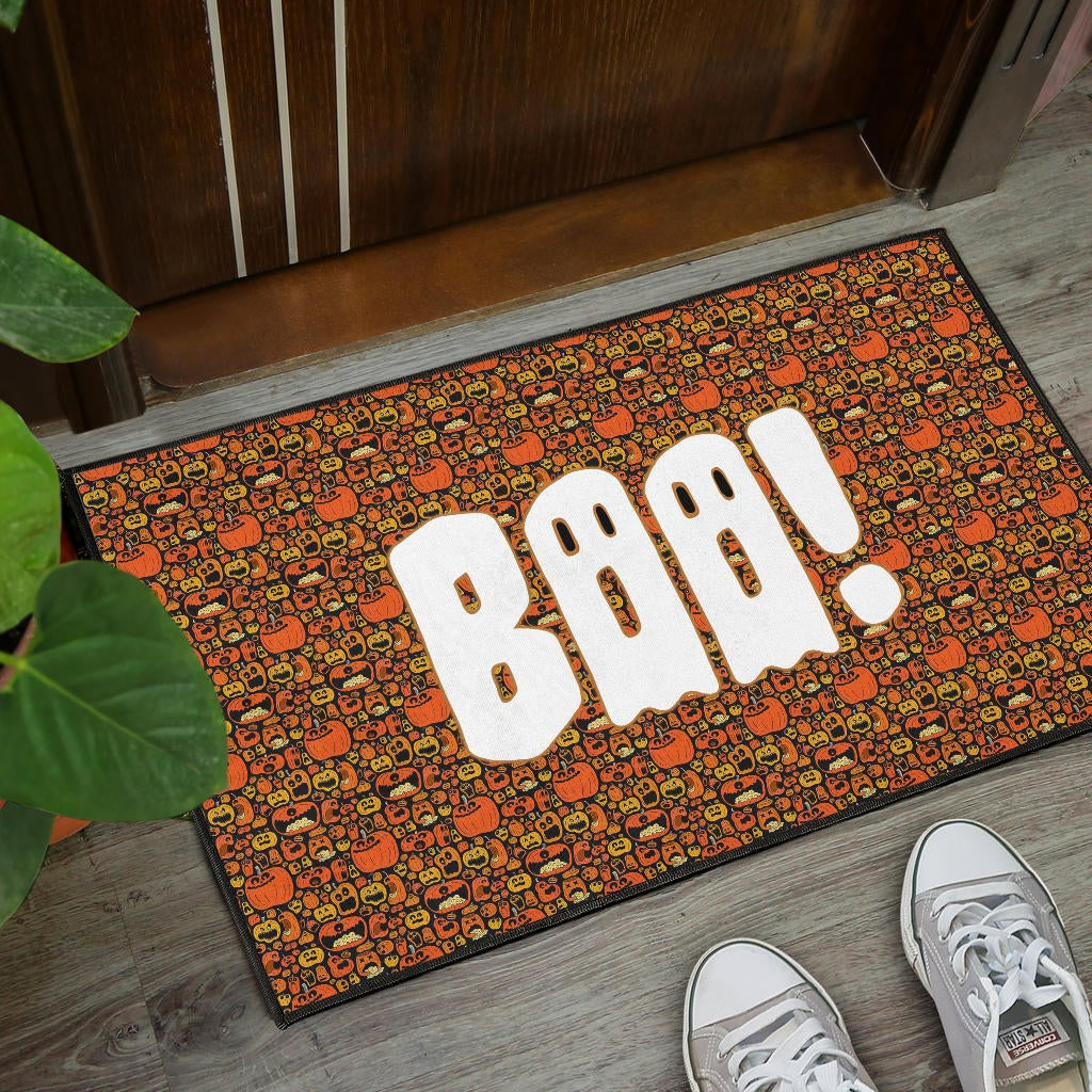 Boo!! Halloween Pumpkin Doodle Patterns Door Mat Home Decor