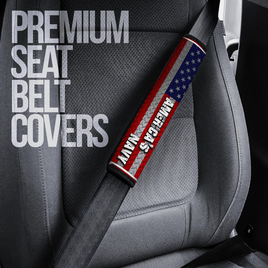 US Independence Day America's Navy Eagle Head On US Steel Flag Seat Belt Covers