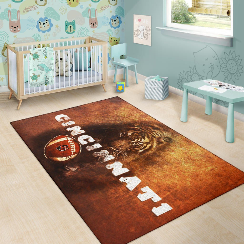 Cincinnati Bengals American Football Strong Bengal Tiger Rugby Ball Go Champion Area Rug Home Decor