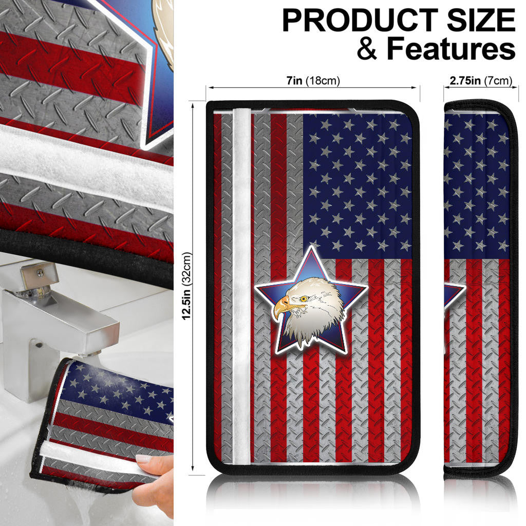 US Independence Day America's Navy Eagle Head On US Steel Flag Seat Belt Covers