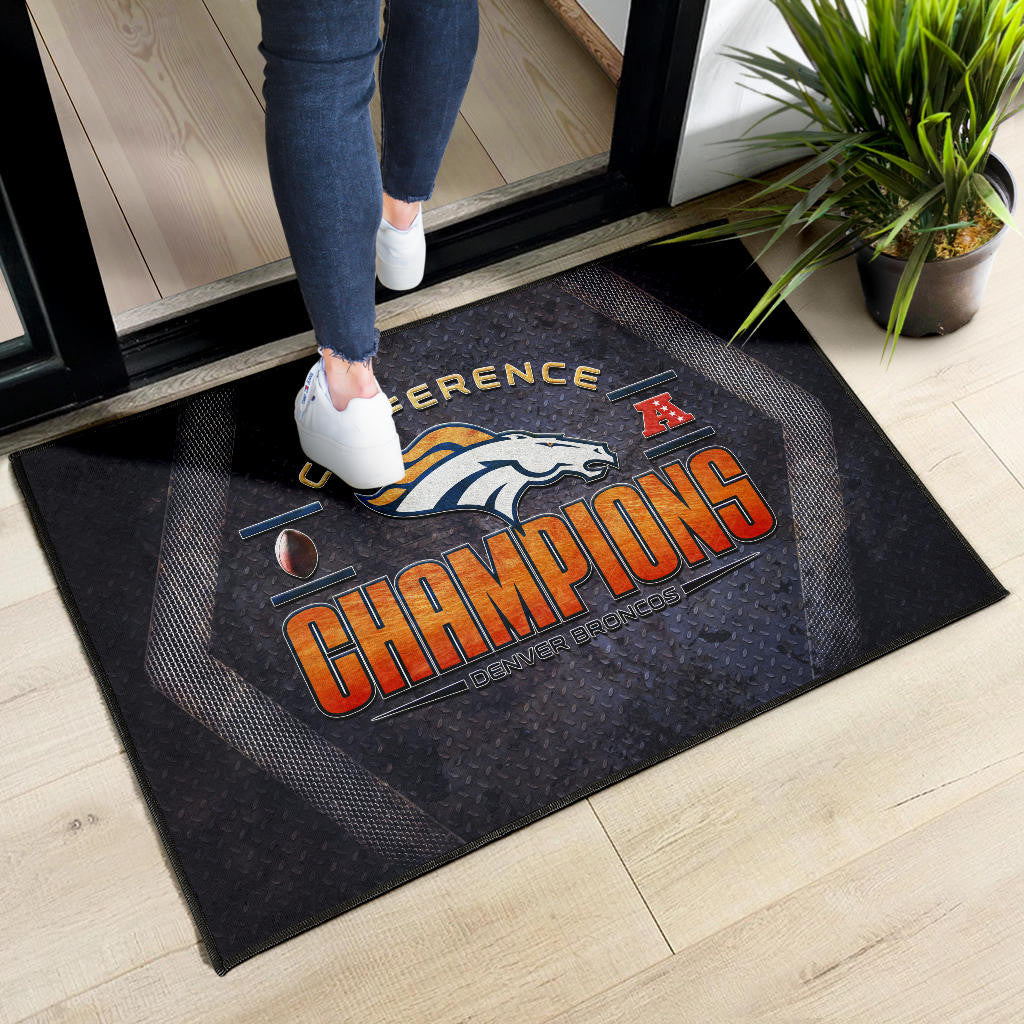 Denver American Football Broncos Broncos Champions On Steel Background Door Mat Home Decor