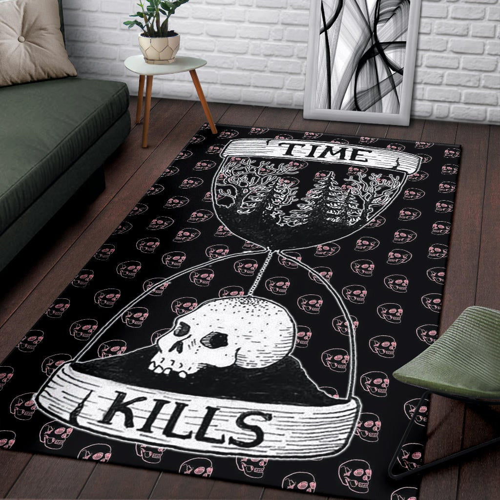 Time Kills Skeleton Head Patterns Sand Timer Area Rug Home Decor