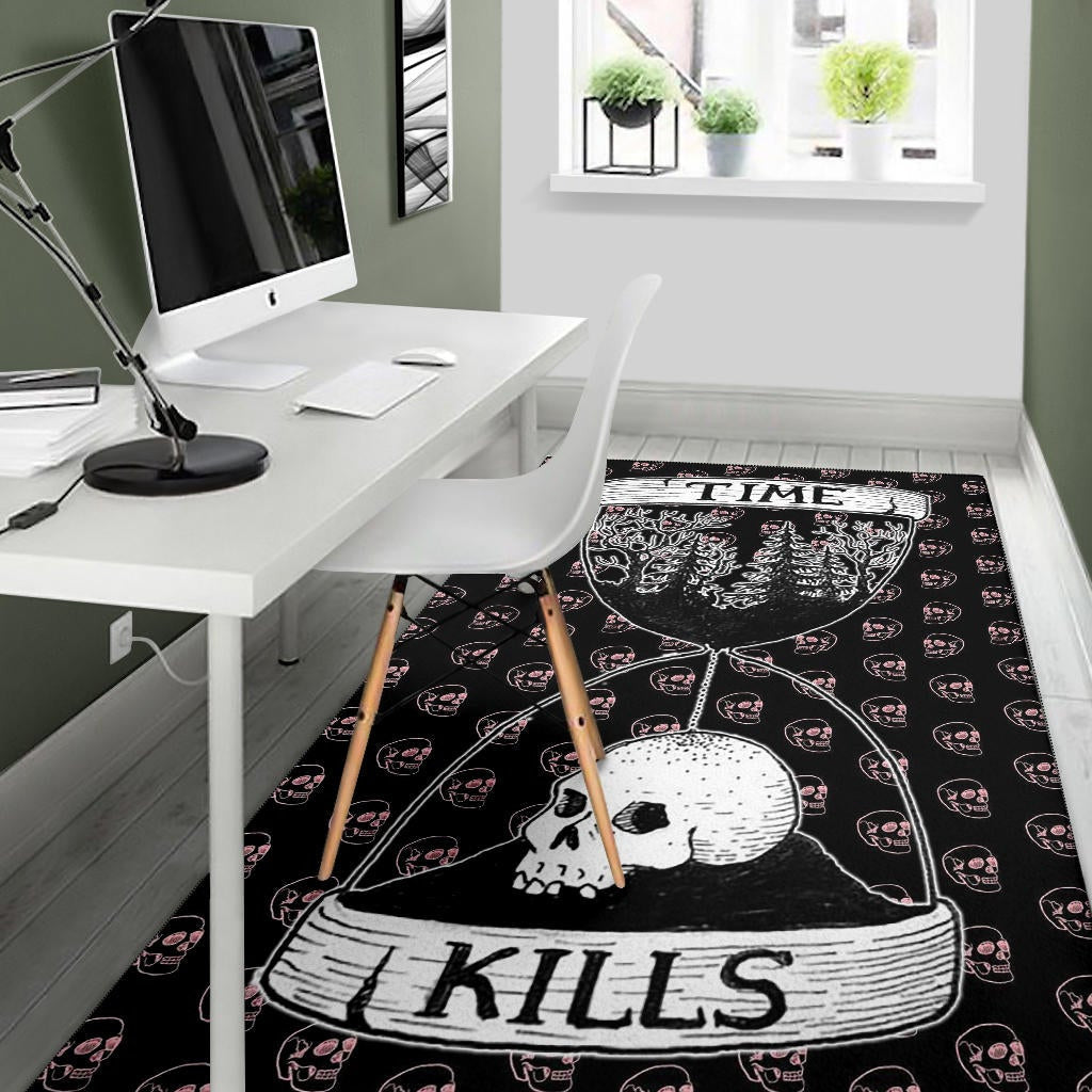 Time Kills Skeleton Head Patterns Sand Timer Area Rug Home Decor