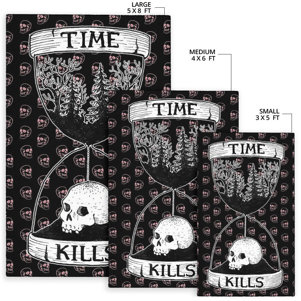 Time Kills Skeleton Head Patterns Sand Timer Area Rug Home Decor