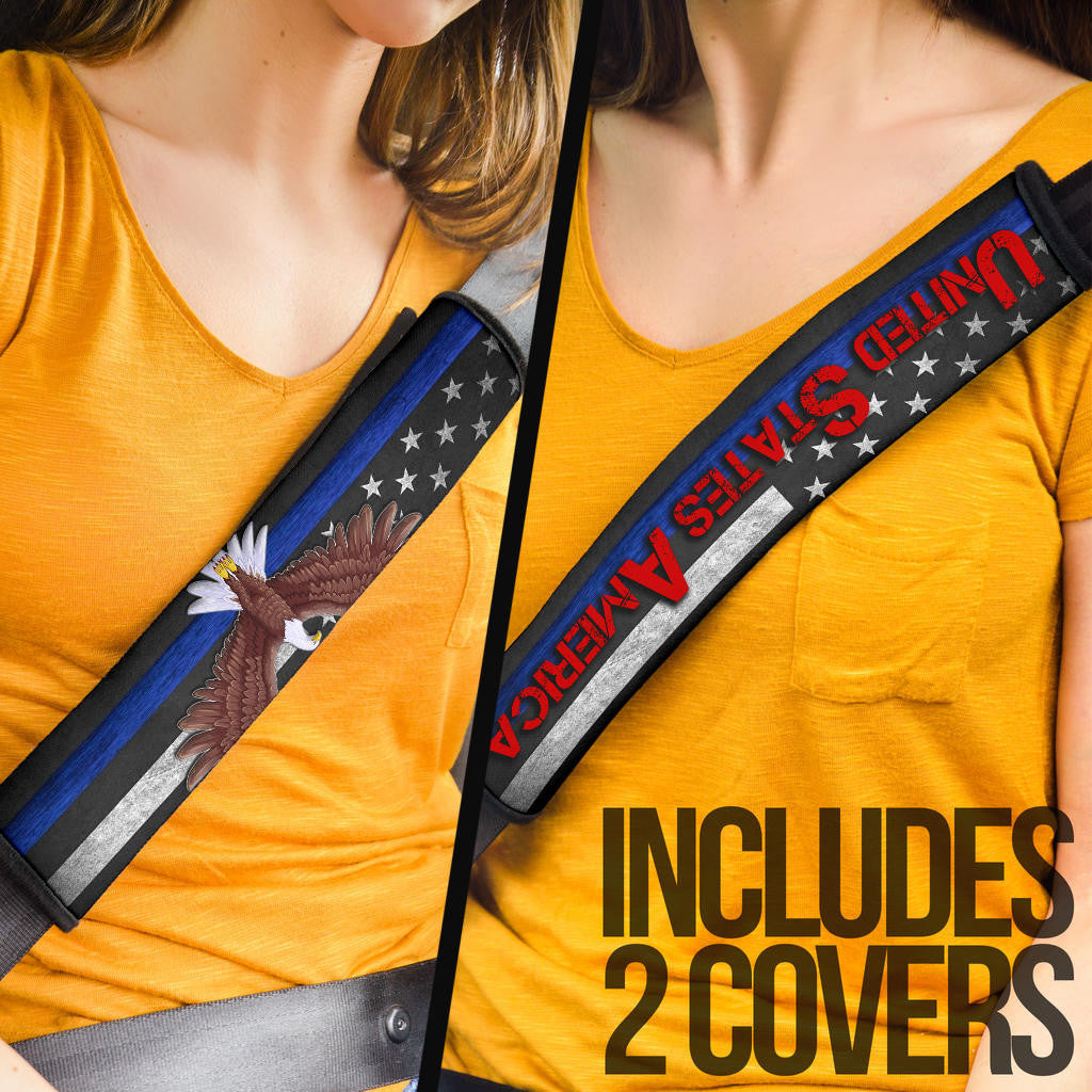 US Independence Day Bald Eagle Flying Black White US Flag Seat Belt Covers