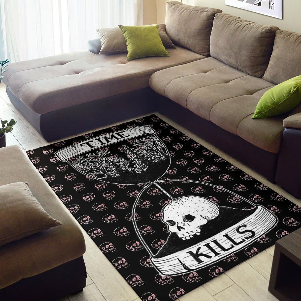 Time Kills Skeleton Head Patterns Sand Timer Area Rug Home Decor