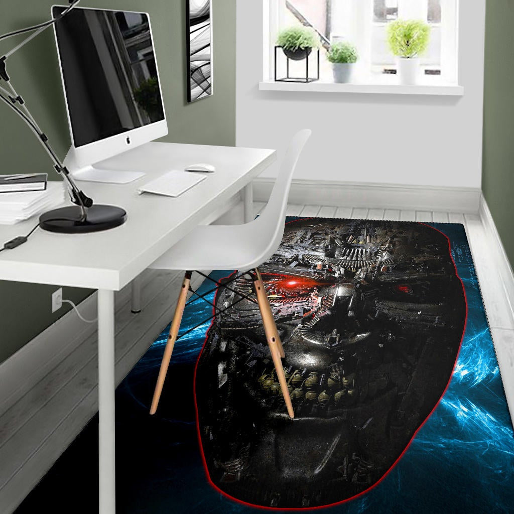 Horror Movie The Terminator Robot Face Blue Data Area Rug Home Decor